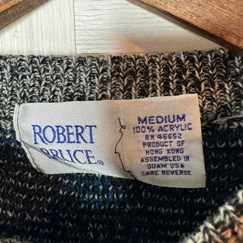 Vintage Robert Bruce Mens Sweater Medium Abstract Geometric Knit Sweater